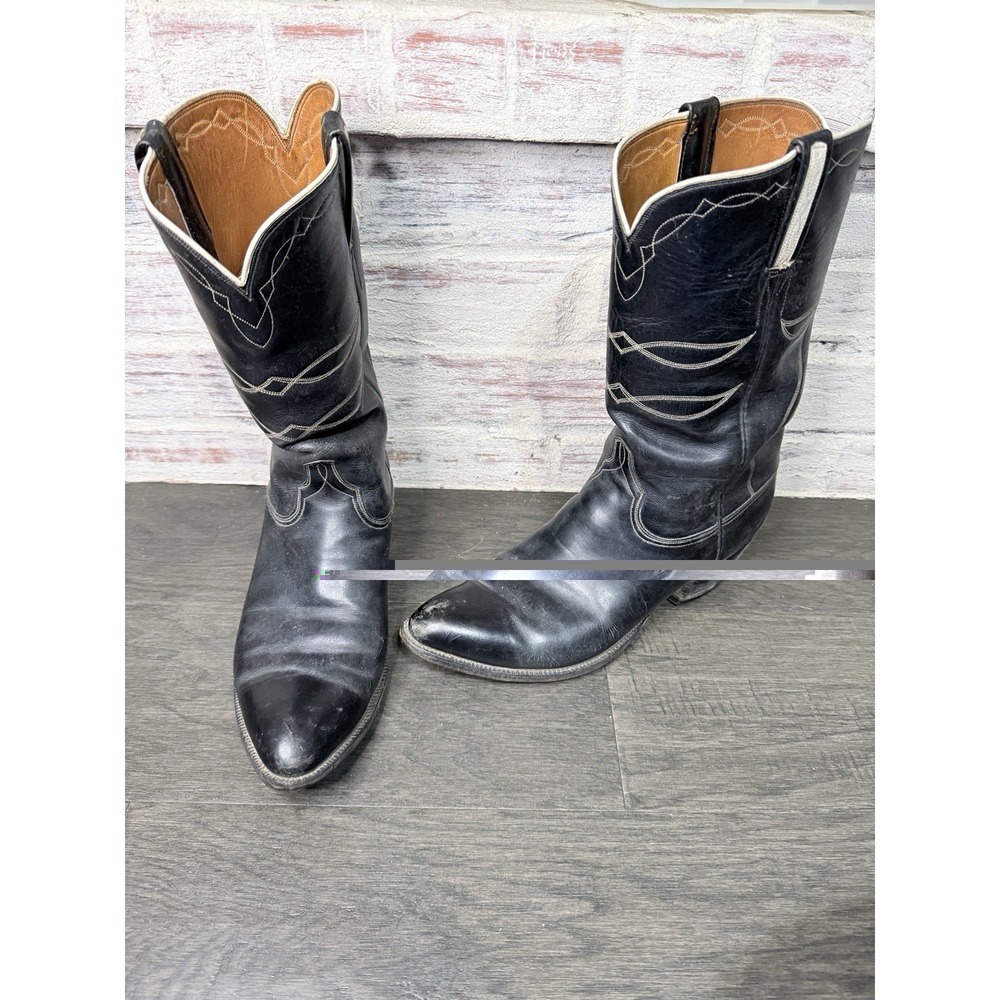 Lucchese Made in USA America Handmade America Black White 11 D Vintage Cowboy